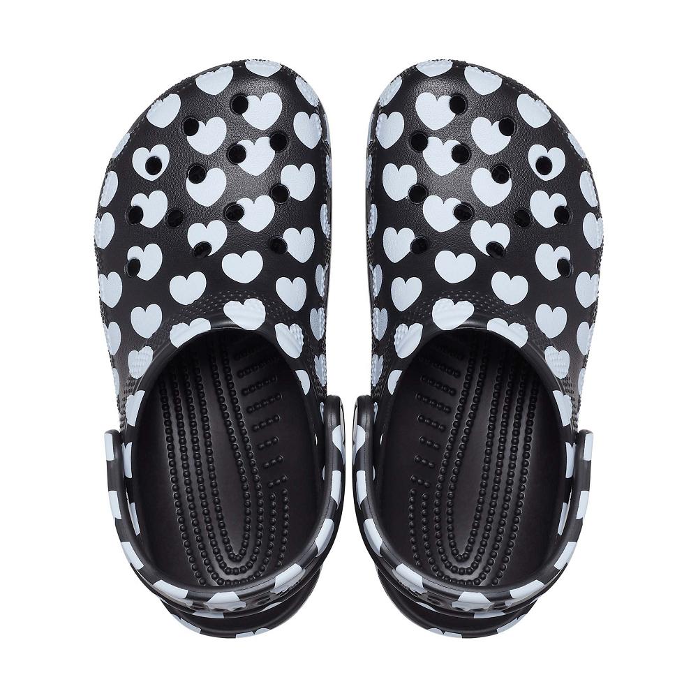 Sabots Crocs Classiche Heart Print Homme Noir Blanche | France 0801XYUF